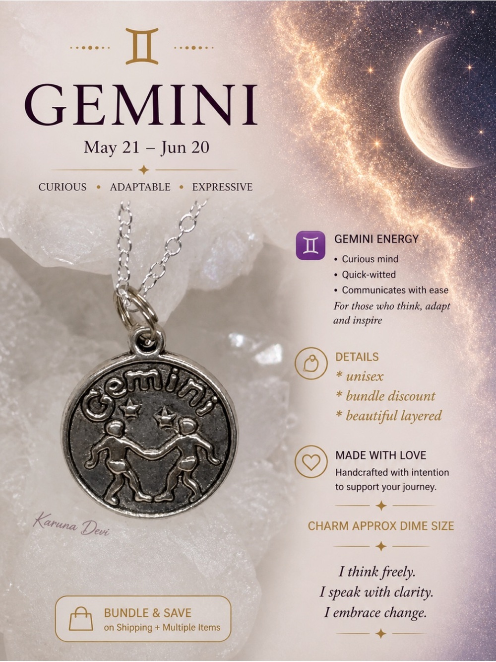 2 for $25 Gemini Zodiac Pendant Unisex Necklace - The Yogi Zodiac Collection